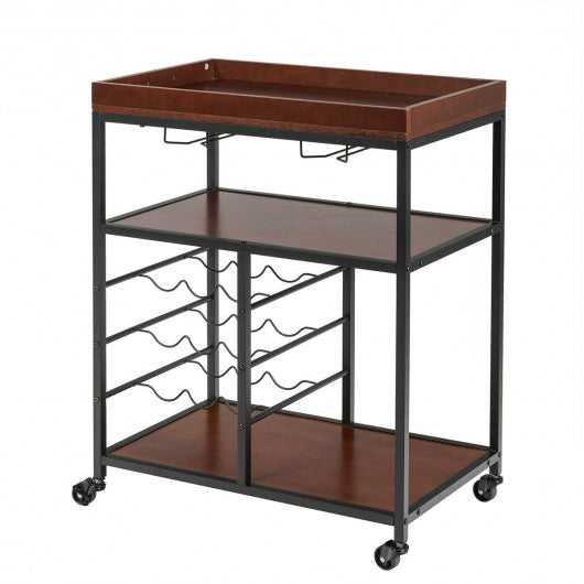 3 Tier Storage Bar Serving Cart with Wine Rack