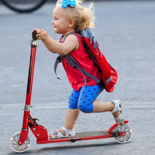 Folding Aluminum Kids Kick Scooter with LED Lights-Red