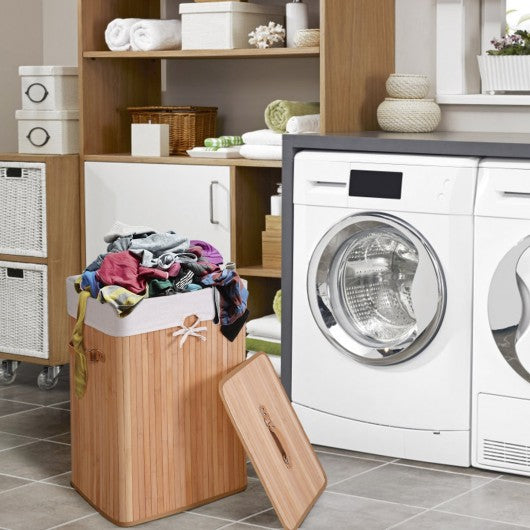 Rectangle Bamboo Hamper Laundry Basket Washing Cloth Bin Storage Bag Lid 3 color