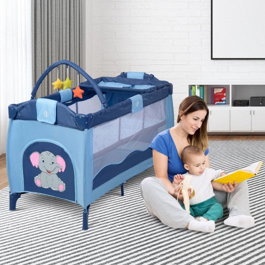 Portable Baby Crib Playpen Playard Pack Travel Infant Bassinet Bed Blue