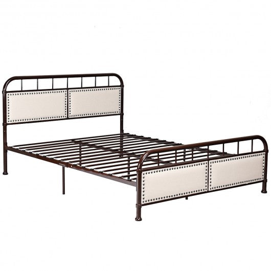 Queen size Metal Bed Frame Platform Bed Upholstered Panel