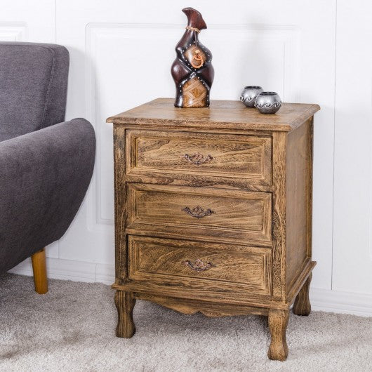 Storage Solid Wood End Nightstand w/ 3 Drawers