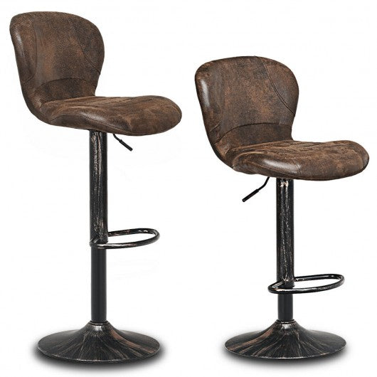 Set of 2 Adjustable Swivel Hot-stamping Bar Stools with Backrest