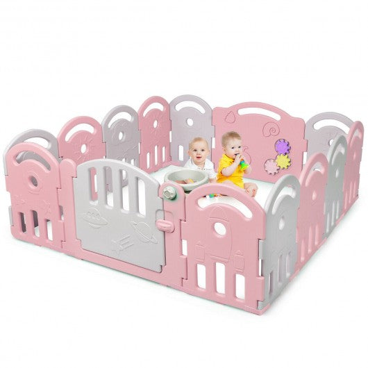 14-Panel Baby Playpen with Music Box & Basketball Hoop