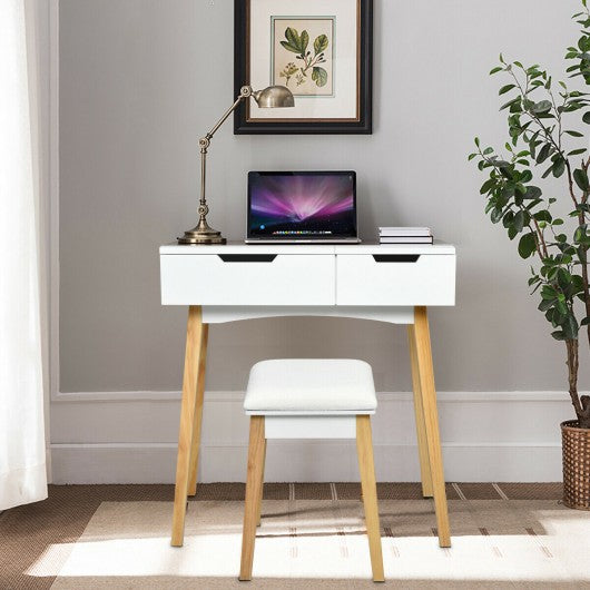 Vanity Makeup Table Cushioned Stool Set with Flip Top Mirror