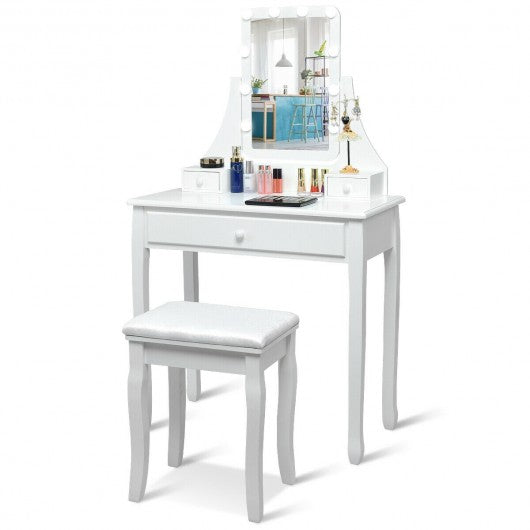 10 LED Lighted Mirror and 3 Drawers Vanity Table Set