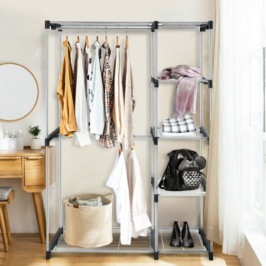  Freestanding Clothes Organizer Rack with Shelves and Hanging Rods