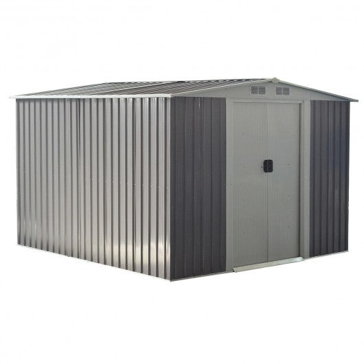 8x8 ft Outdoor Garden Galvanized Steel Storage Shed with Sliding Door
