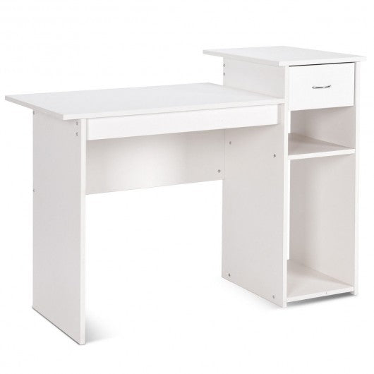 Computer Desk PC Laptop Table with Drawer and Shelf-White