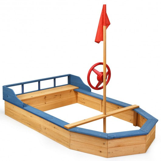 Wooden Pirate Sandboat Covered Sandboxes w/Bench Seat