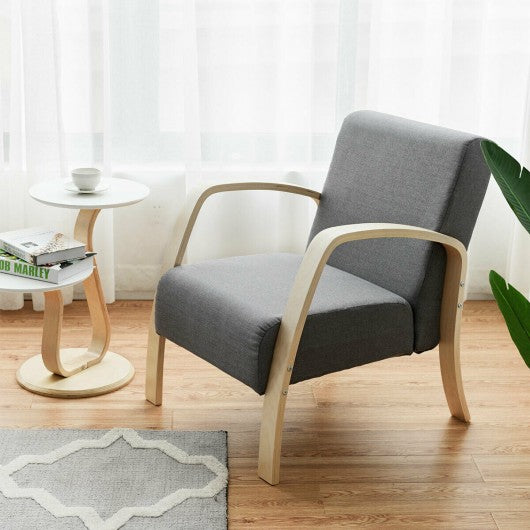 Mid Century Fabric Upholstered Wood Lounge Arm chair