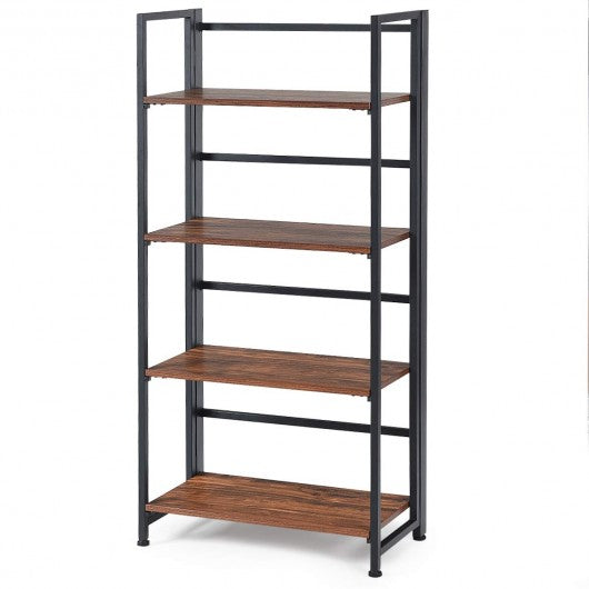 4-Tier Folding Bookshelf Foldable Portable Metal Storage
