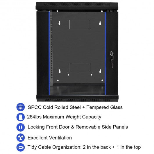 18U Wallmount Data Network Cabinet with Locking Glass Door