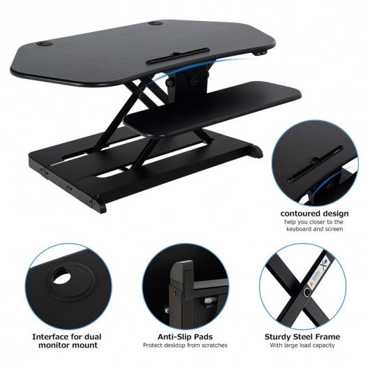 Electric Height Adjustable Sit-Stand Converter Standing Desk-Black
