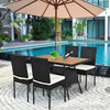 5 PCS Patio Rattan Dining Set Table with Wooden Top