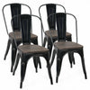 Set of 4 Stackable Tolix Style Metal Wood Dining Chair-Black