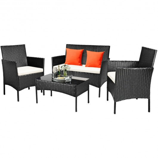 4PCS Patio Rattan Cushioned Sofa Furniture Set