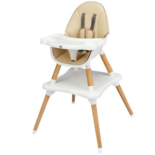 4-in-1 Baby Wooden Convertible High Chair -Khaki