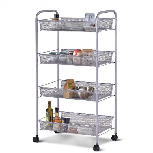Black/Gray 4 Tier Storage Rack Trolley Cart