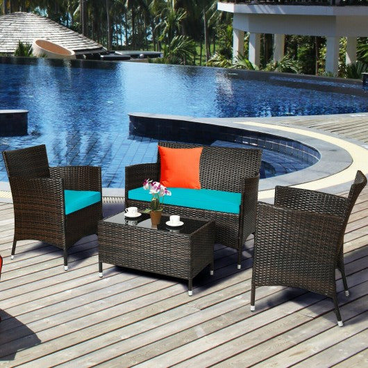 4PCS Rattan Patio Cushioned Furniture Set