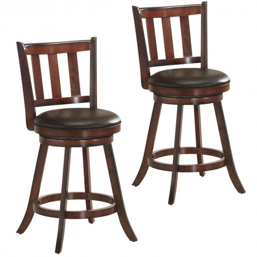 Set of 2 Wood Swivel Counter Height Dining Pub Bar Stools with PVC Cushioned Seat-25