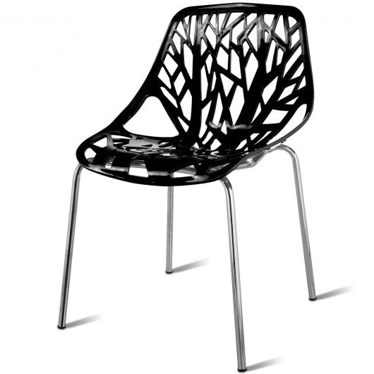 Set of 4 Dining Birch Sapling Accent Armless Chairs-Black