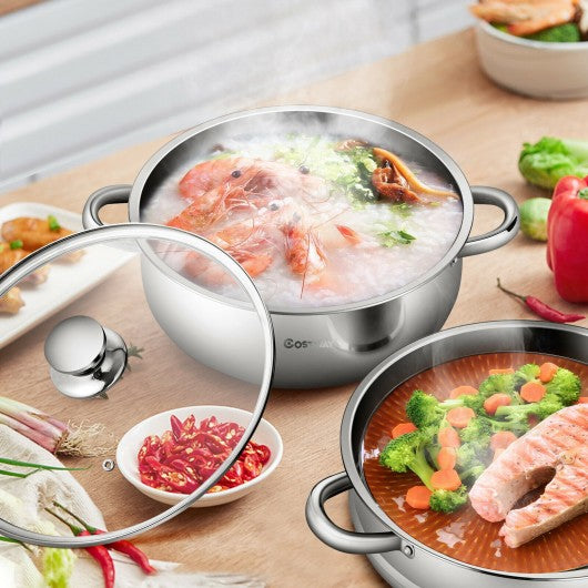 2 Tier Stainless Steel Steamer Pot with Glass Lid