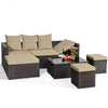 5-Piece Rattan Patio Furniture Set Adjustable Sofa Cushioned Ottoman