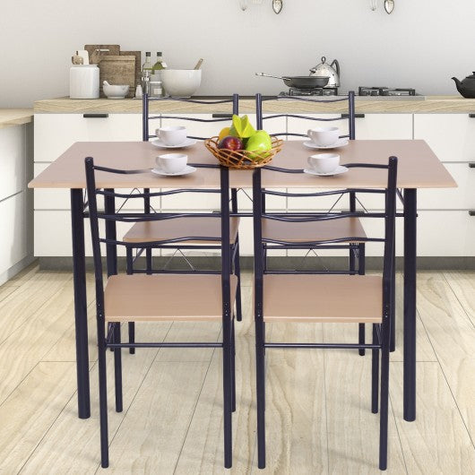 5 pcs Wood Metal Dining Table Set with 4 Chairs