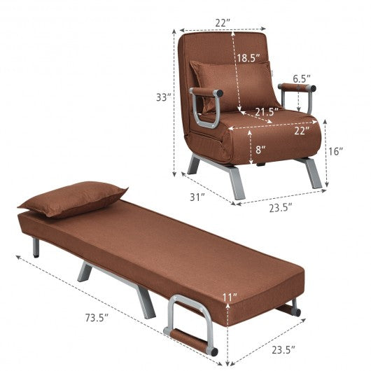 Folding 5 Position Convertible Sleeper Bed Armchair Lounge Couch with Pillow