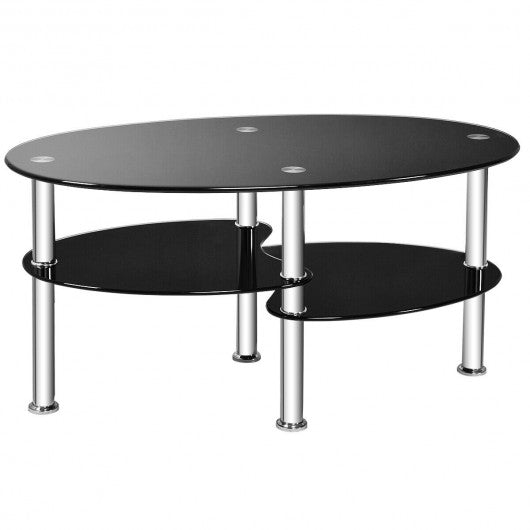 Tempered Glass Oval Side Coffee Table
