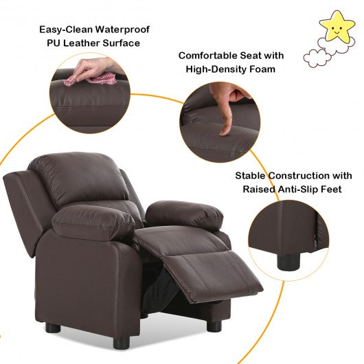 Deluxe Kids Armchair Recliner Headrest Sofa w/ Storage Arms