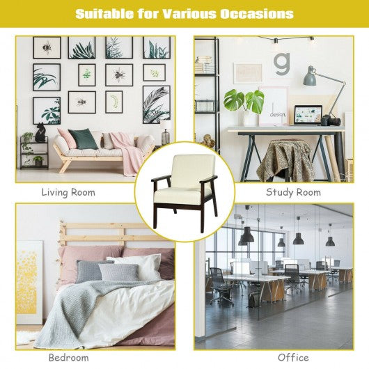 Solid Rubber Wood Fabric Accent Armchair