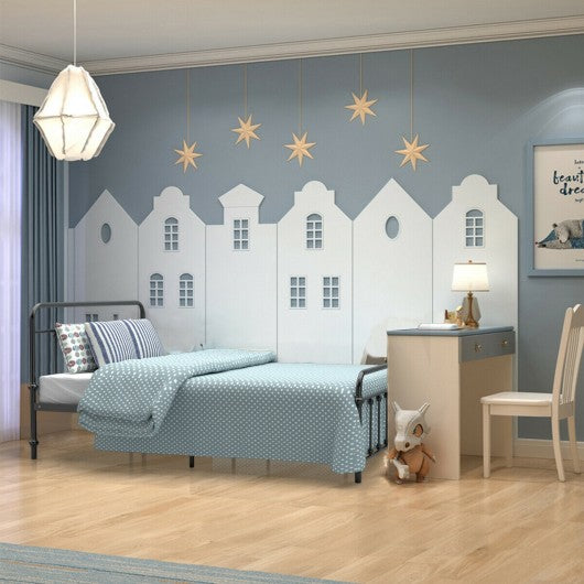 Full Size Metal Bed Frame with Steel Slats Headboard-Black