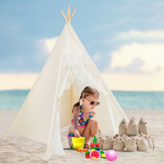 Kids Lace Teepee Tent Folding Children Playhouse W/Bag