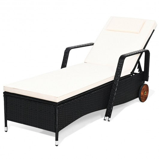Adjustable Reclining Patio Rattan Wicker Lounge Chair with Wheels