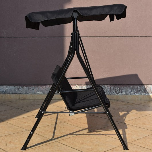 Steel Frame Outdoor Loveseat Patio Canopy Swing with Cushion-Black