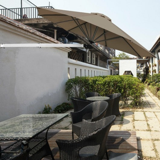 8 FT Wall-Mounted Telescopic Folding Tilt Aluminum Sun Shade Umbrella