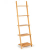 5-Tier Ladder Shelf Modern Bamboo Leaning Bookshelf Ladder Bookcase
