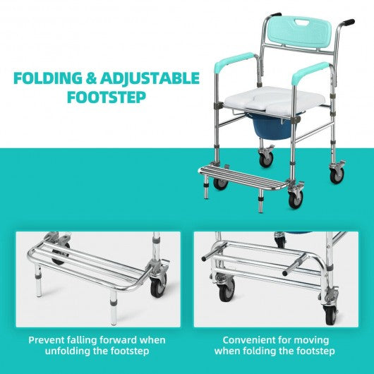 Aluminum Medical Transport Commode Wheelchair Shower Chair