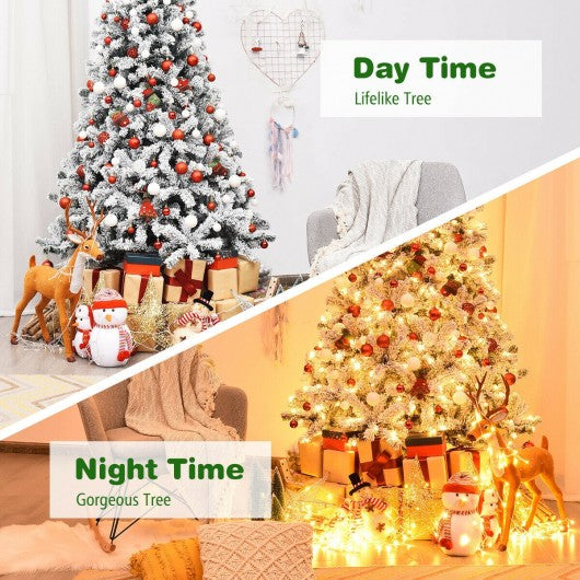 PreLit Premium Snow Flocked Hinged Artificial Christmas Tree