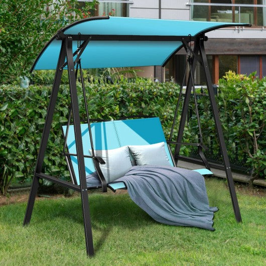 Outdoor Porch Steel Hanging 2-Seat Swing Loveseat with Canopy-Green