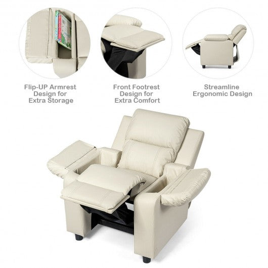 Deluxe Kids Armchair Recliner Headrest Sofa w/ Storage Arms
