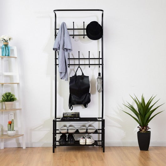 Metal Entryway Coat Hat Shoes Rack 18 Hooks Garment Rack