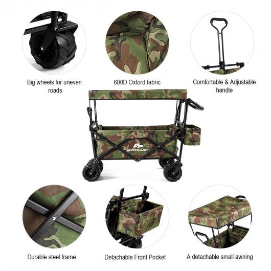 Collapsible Garden Folding Wagon Cart with Canopy