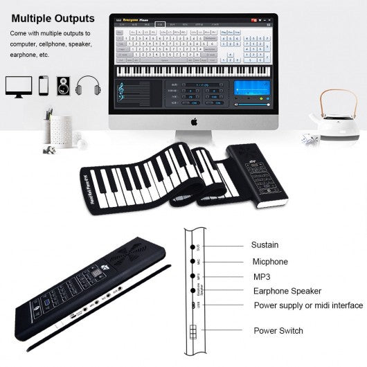 61 Key Electronic Roll up Silicone Rechargeable Piano Keyboard