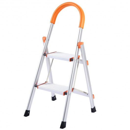Non-slip 2 Step Aluminum Ladder Folding Platform Stool 330 lbs Load Capacity