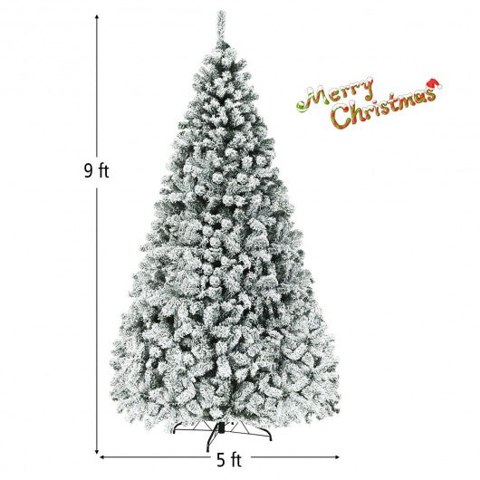 PreLit Premium Snow Flocked Hinged Artificial Christmas Tree