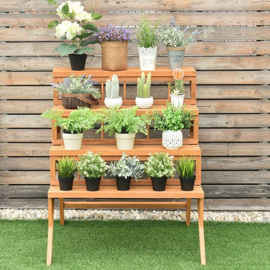 4 Tiers Wood Ladder Step Flower Pot Holder Plant Stand