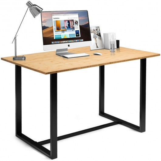 Computer Desk with Bamboo Top & Metal Frame-Natural Desk
